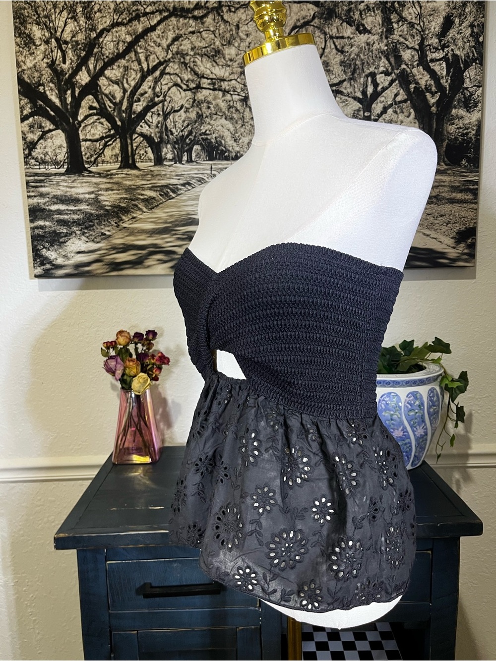 NWT ZARA COMBINATION Cotton KNIT Eyelet STRAPLESS TOP - Picture 12 of 14